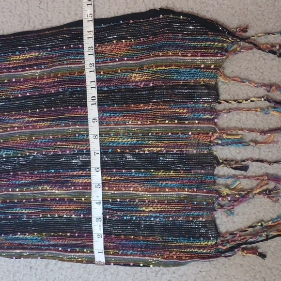 Multicolor Striped Scarf Shawl With Fringe And Sparkle - Picture 6 of 12